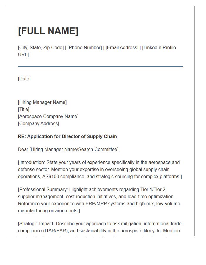 Aerospace Supply Chain Director Cover Letter Template