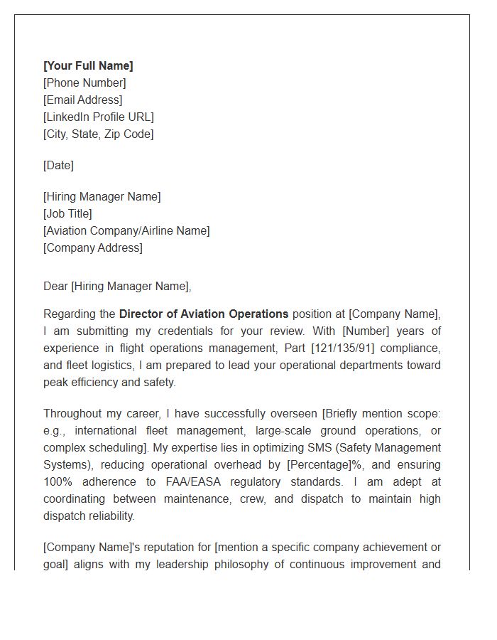 Aviation Operations Director Cover Letter Template