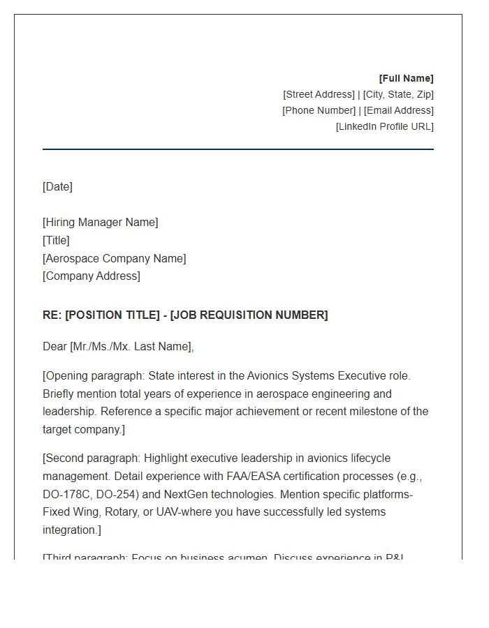 Avionics Systems Executive Cover Letter Template