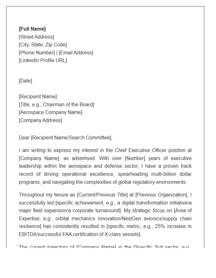 Chief Executive Officer Aerospace Cover Letter Template