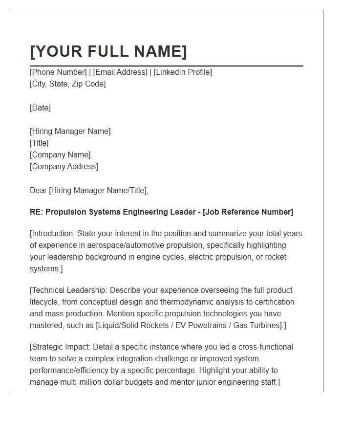 Propulsion Systems Engineering Leader Cover Letter Template