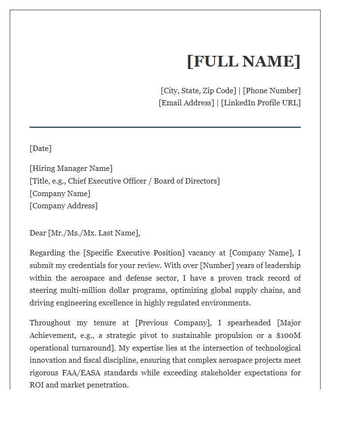 Senior Aerospace Executive Cover Letter Template