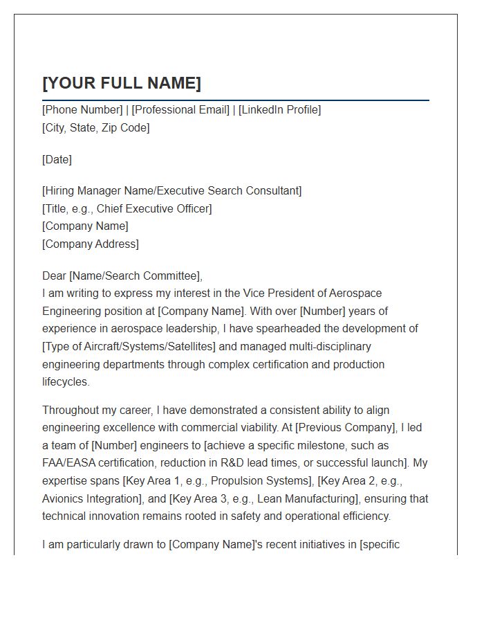 Vice President Of Aerospace Engineering Cover Letter Template
