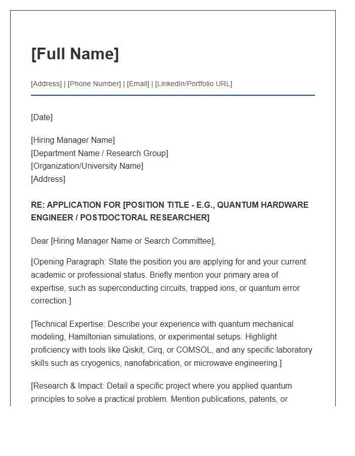 Applied Quantum Physics Cover Letter Template