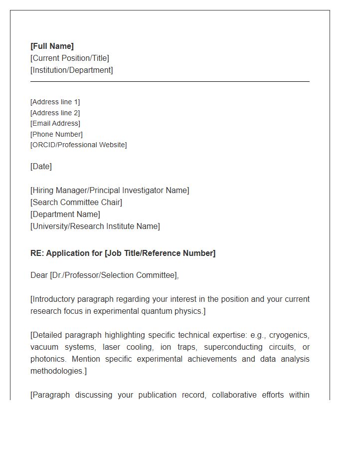 Experimental Quantum Physics Cover Letter Template