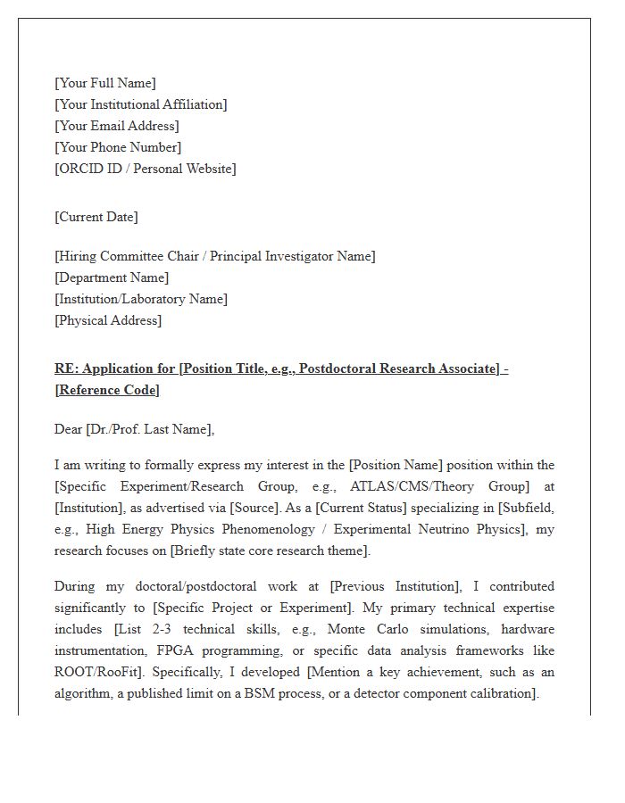 Particle Physics Research Cover Letter Template