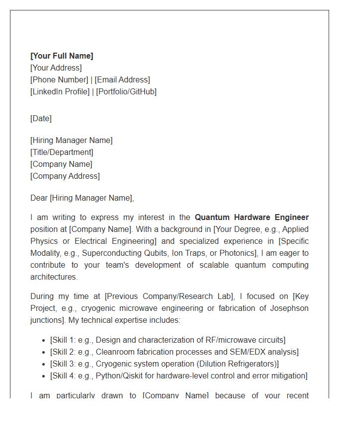 Quantum Hardware Engineer Cover Letter Template