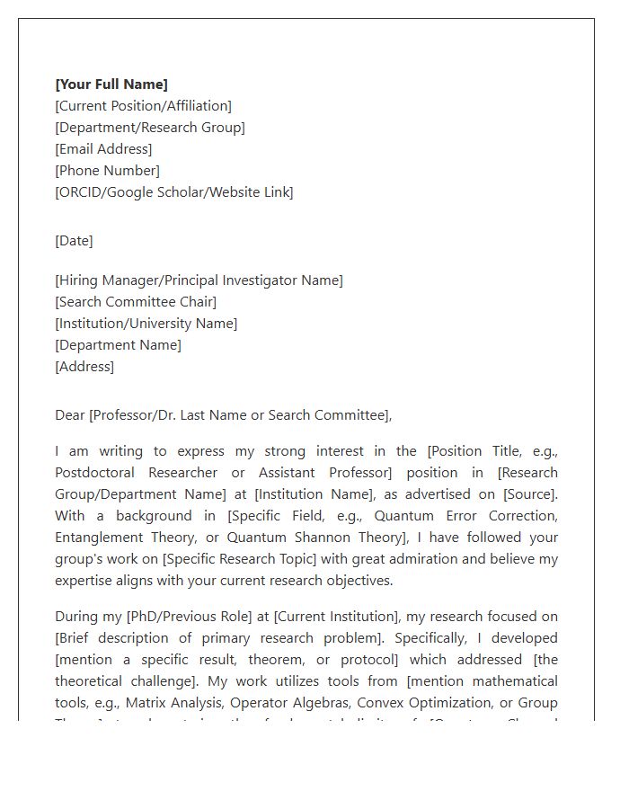 Quantum Information Theory Cover Letter Template