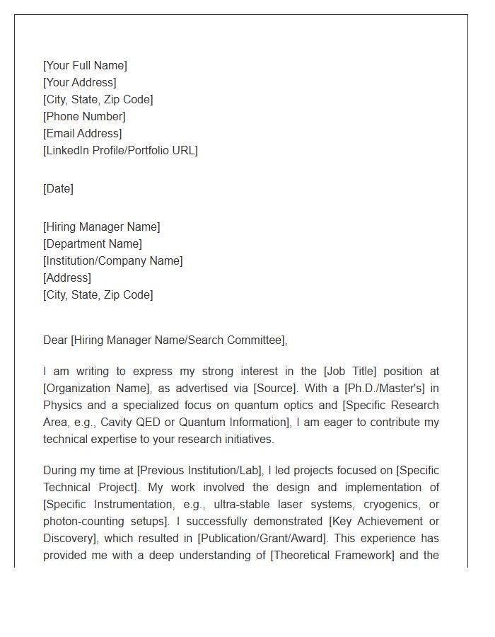 Quantum Optics Scientist Cover Letter Template