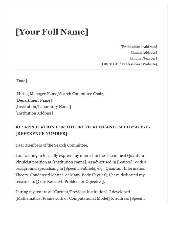 Theoretical Quantum Physicist Cover Letter Template