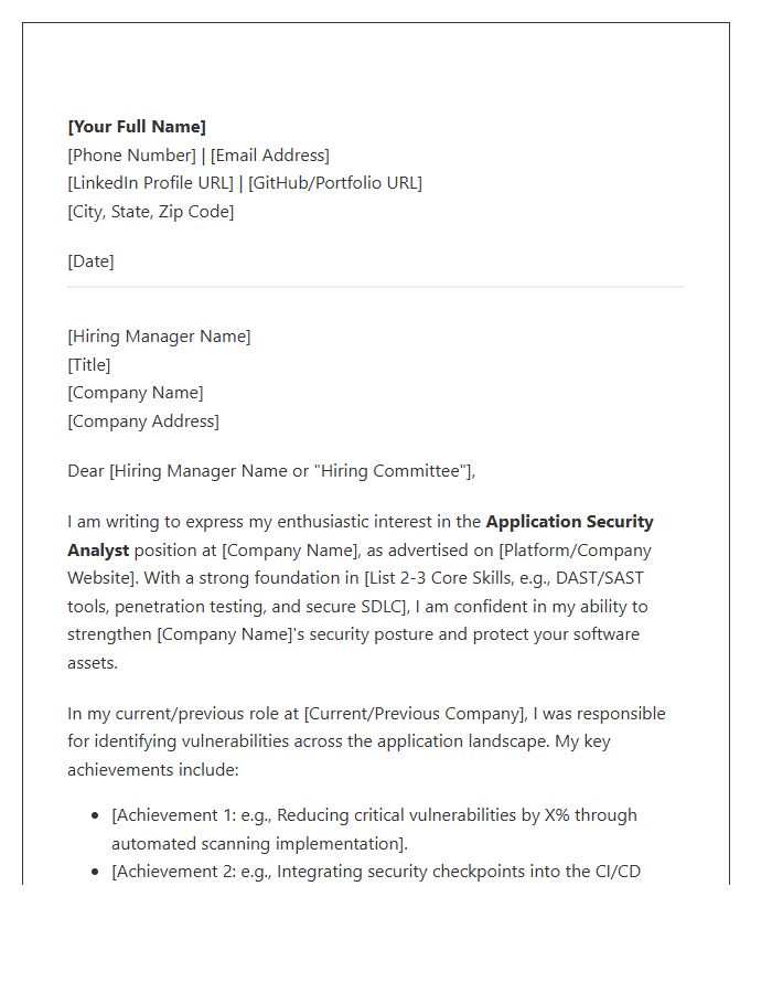 Application Security Analyst Cover Letter Template
