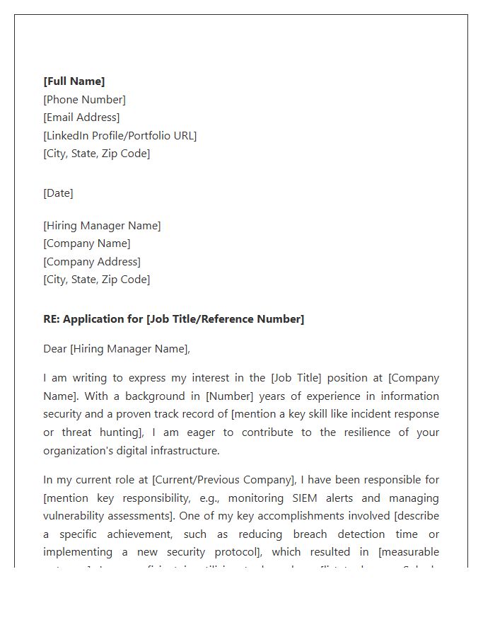 Cybersecurity Analyst Cover Letter Template