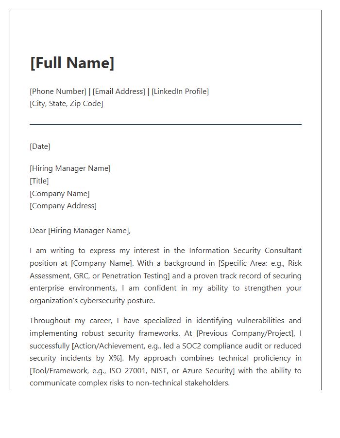 Information Security Consultant Cover Letter Template