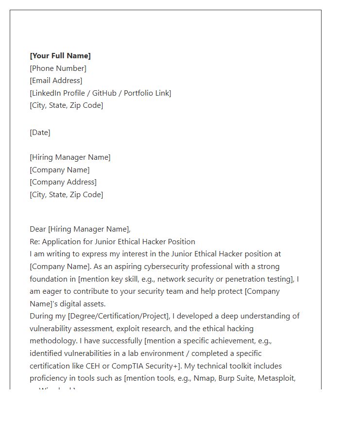 Junior Ethical Hacker Cover Letter Template