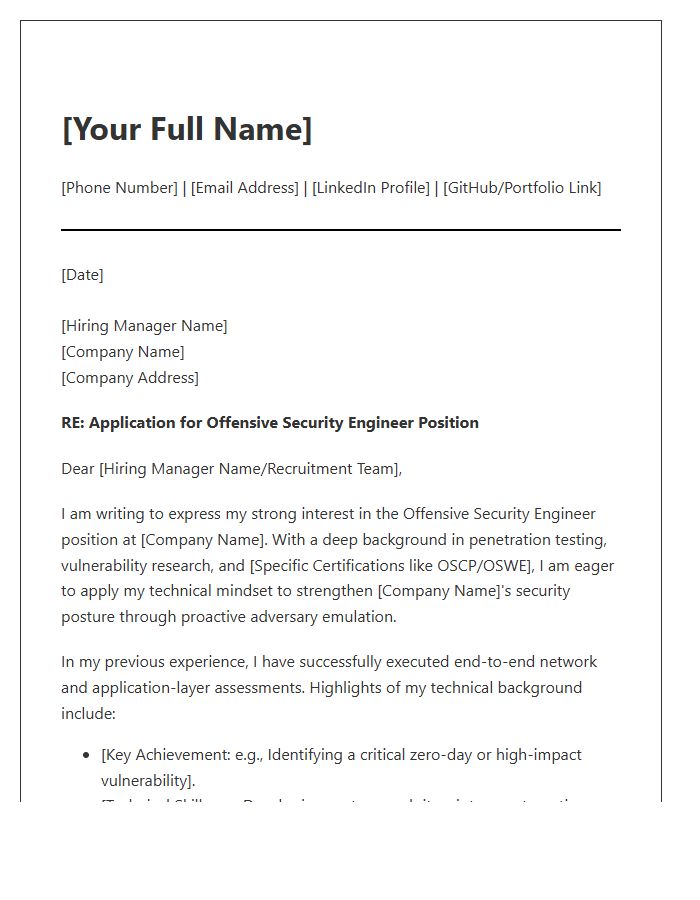 Offensive Security Engineer Cover Letter Template