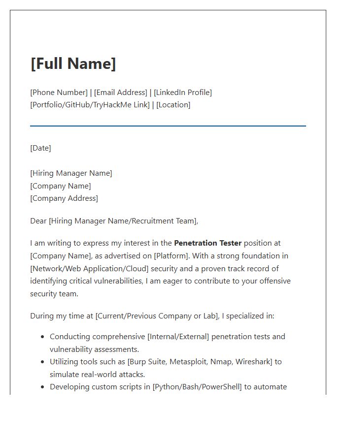 Penetration Tester Cover Letter Template