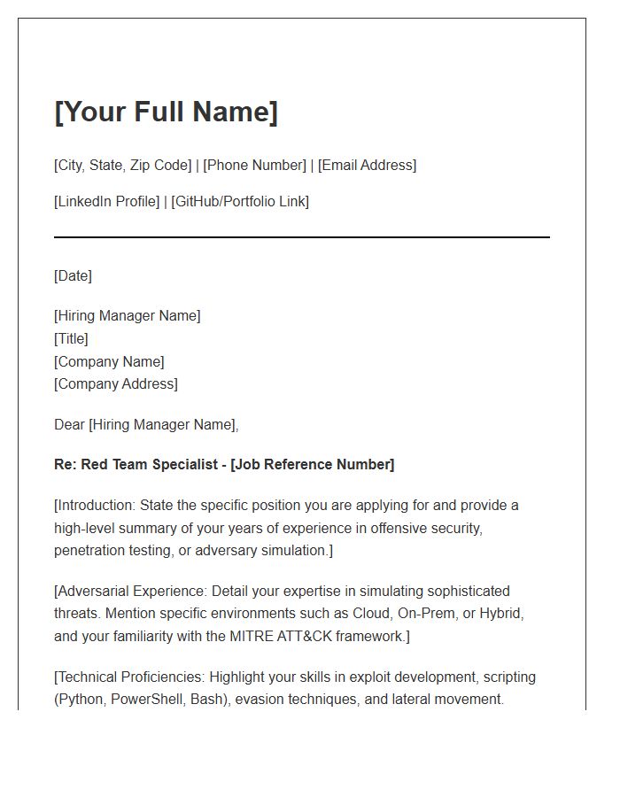 Red Team Specialist Cover Letter Template