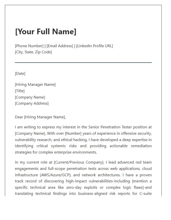 Senior Penetration Tester Cover Letter Template