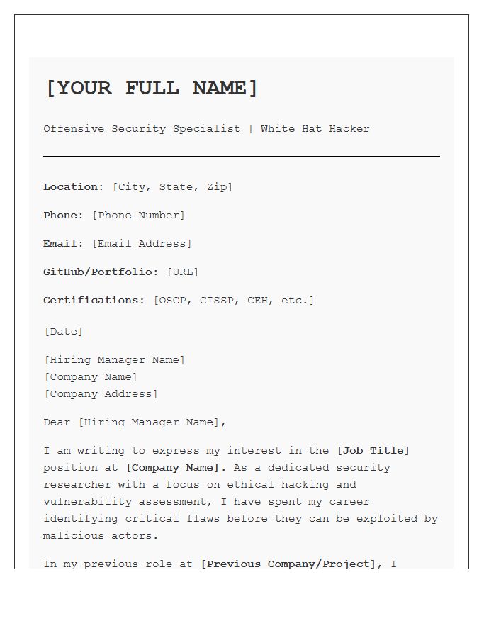 White Hat Hacker Cover Letter Template