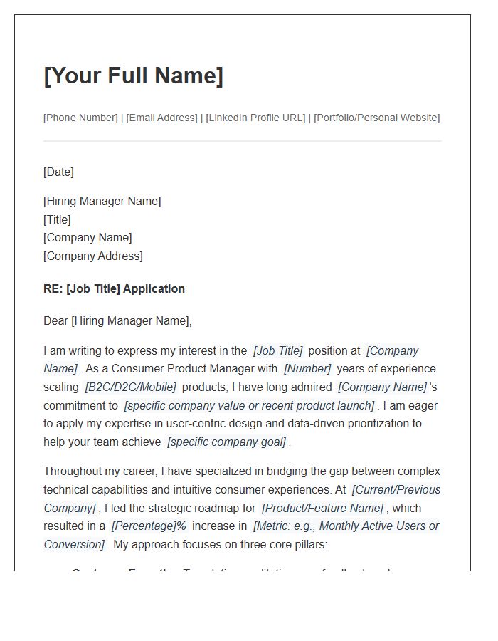 Consumer Product Manager Strategic Cover Letter Template