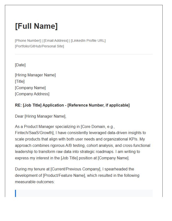 Data Driven Product Manager Strategic Cover Letter Template