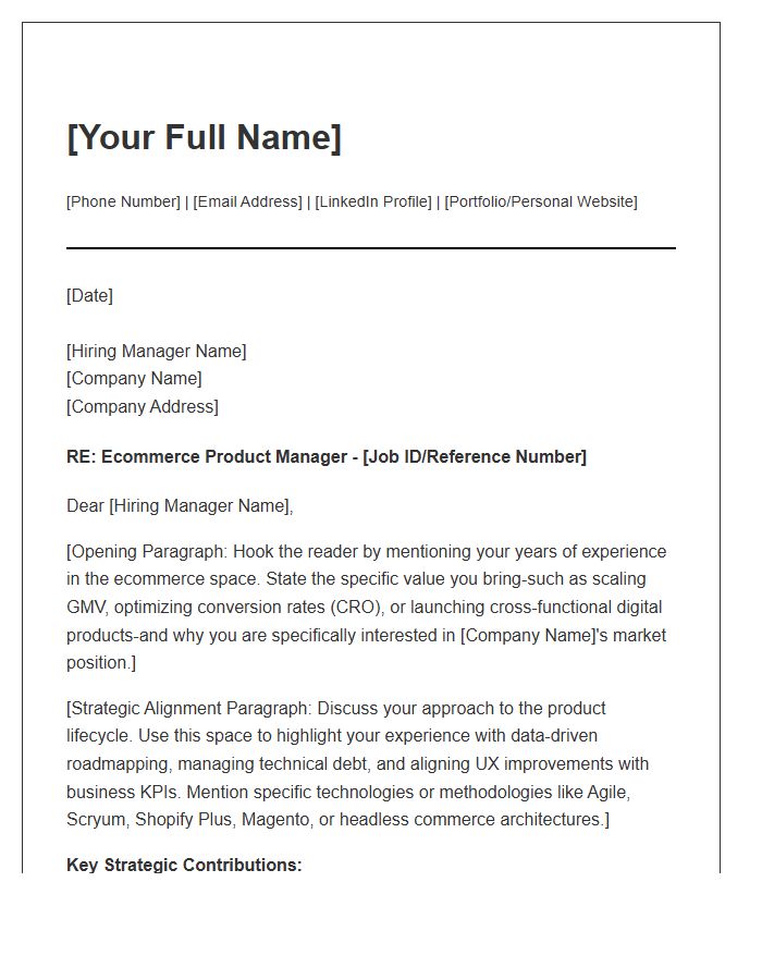 Ecommerce Product Manager Strategic Cover Letter Template