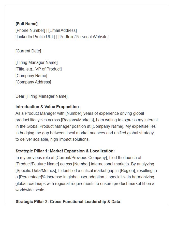 Global Product Manager Strategic Cover Letter Template