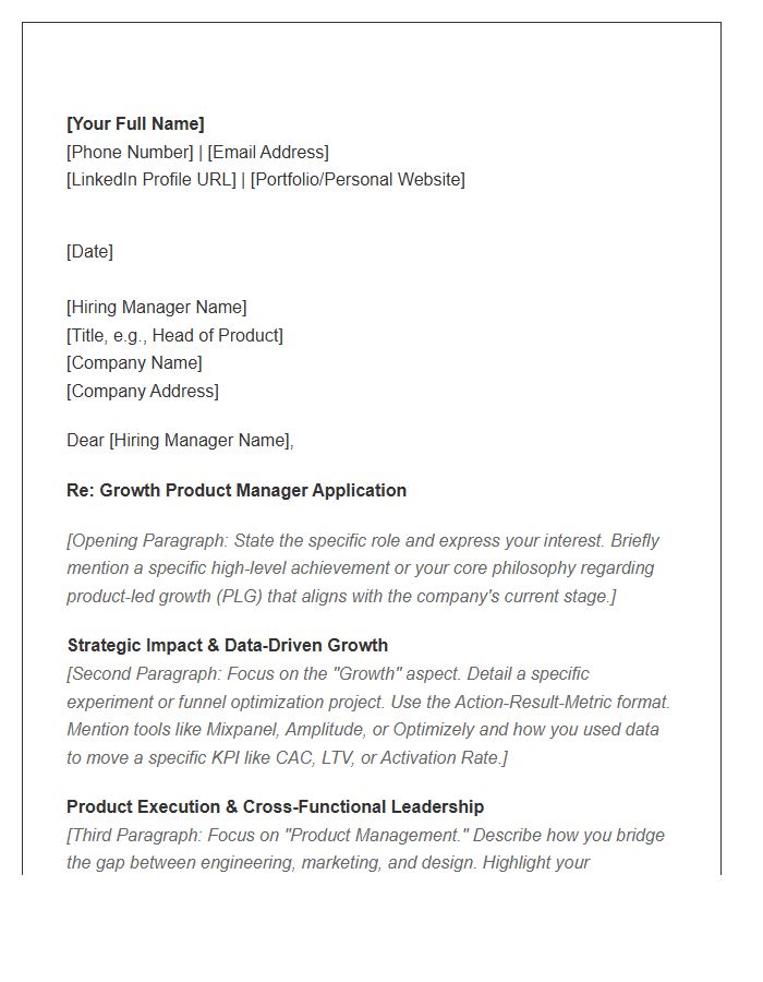 Growth Product Manager Strategic Cover Letter Template