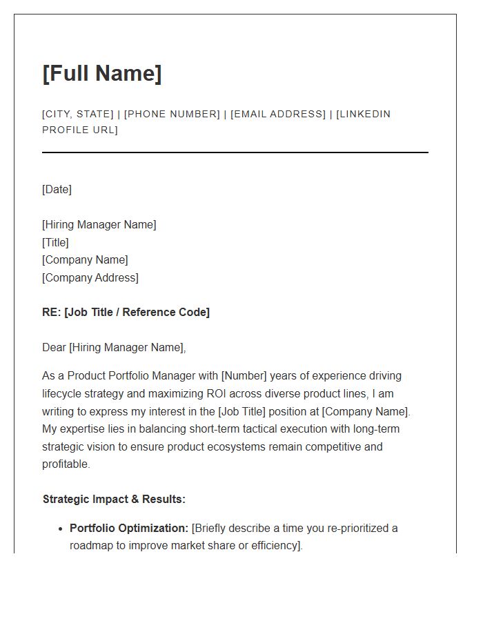 Product Portfolio Manager Strategic Cover Letter Template