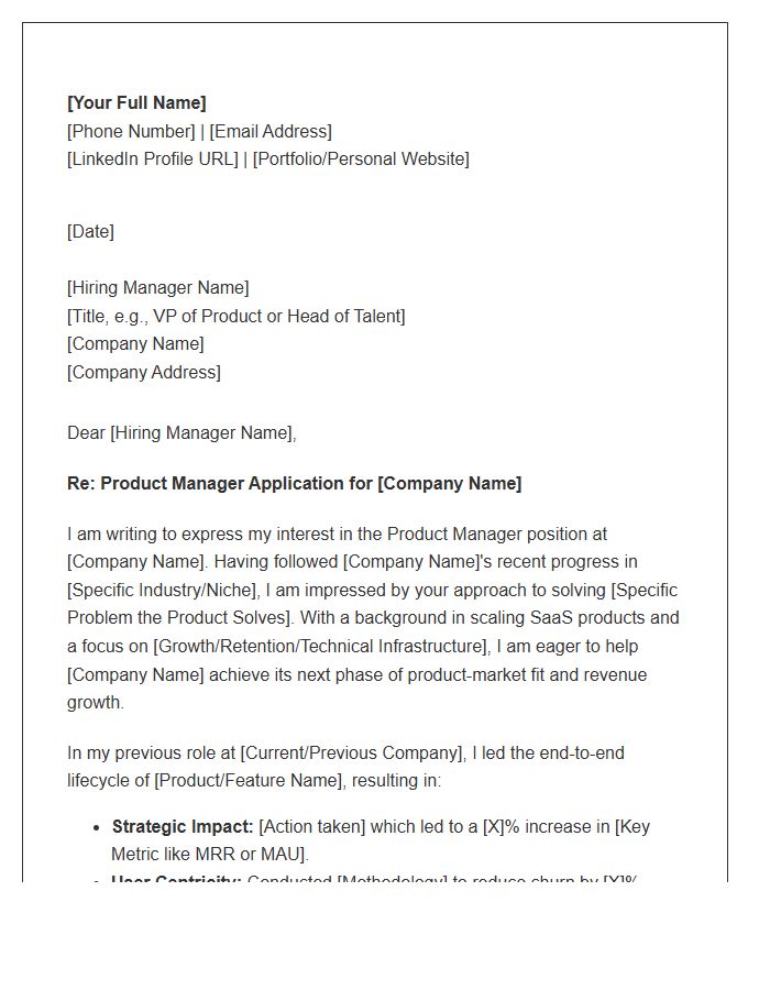 SaaS Product Manager Strategic Cover Letter Template