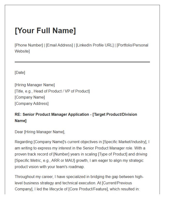 Senior Product Manager Strategic Cover Letter Template