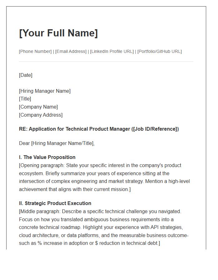 Technical Product Manager Strategic Cover Letter Template