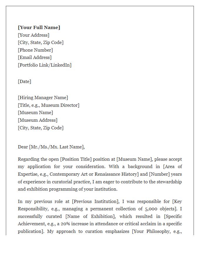 Art Museum Curator Cover Letter Template