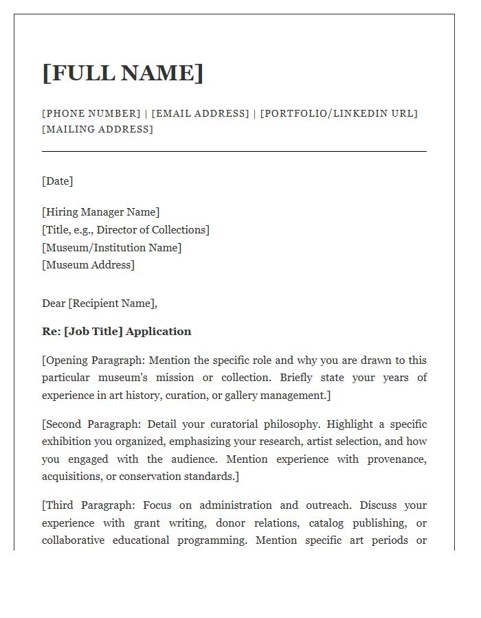 Fine Art Museum Curator Cover Letter Template