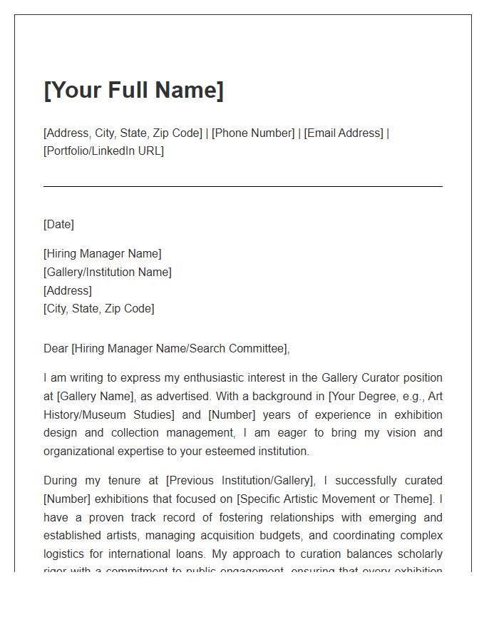 Gallery Curator Cover Letter Template