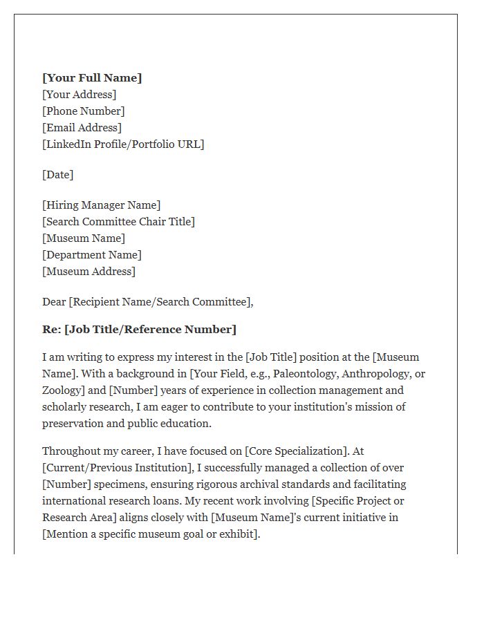 Natural History Museum Curator Cover Letter Template