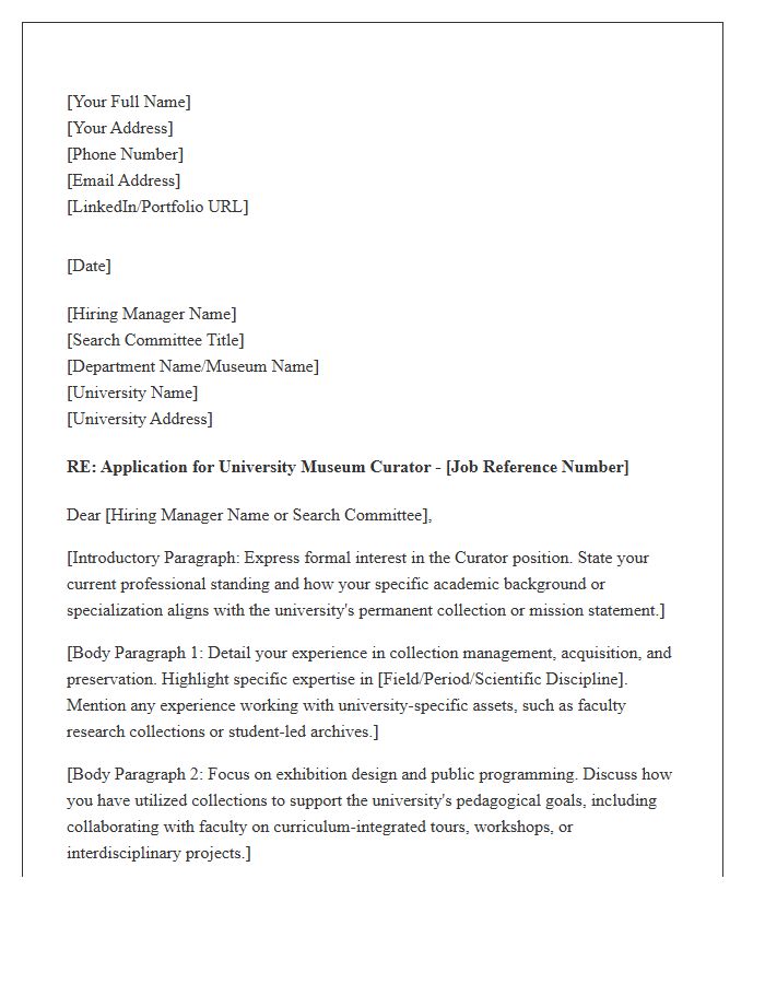 University Museum Curator Cover Letter Template