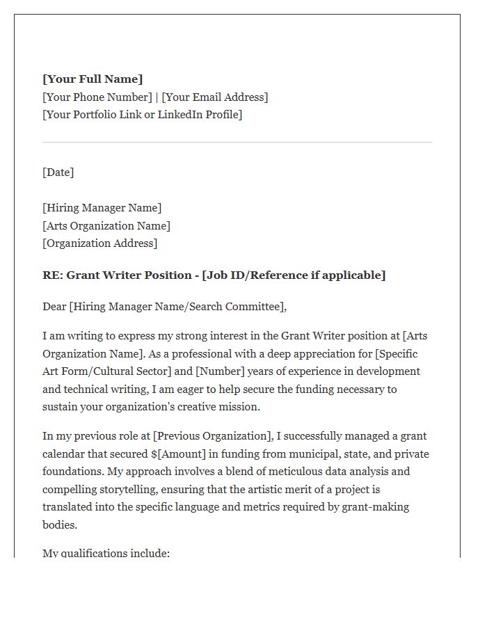 Arts And Culture Grant Writer Cover Letter Template