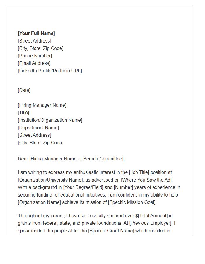 Education Grant Writer Cover Letter Template