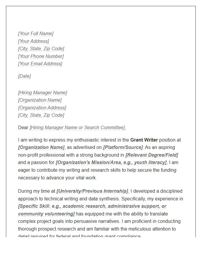 Entry Level Grant Writer Cover Letter Template