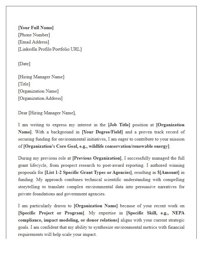 Environmental Grant Writer Cover Letter Template