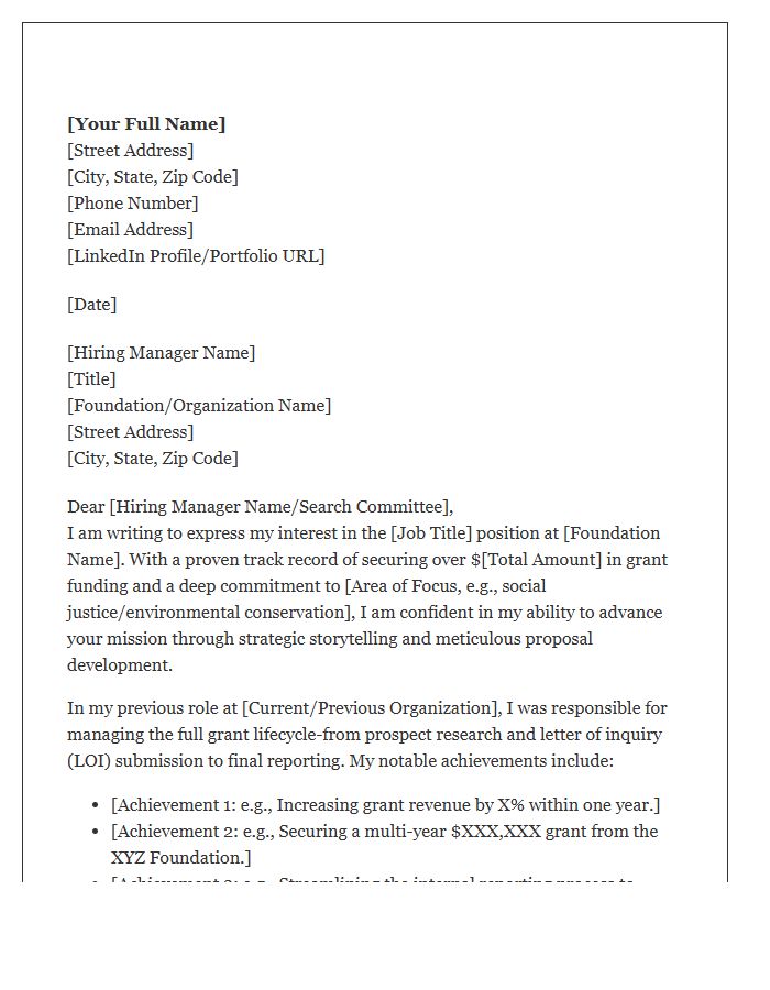 Foundation Grant Writer Cover Letter Template