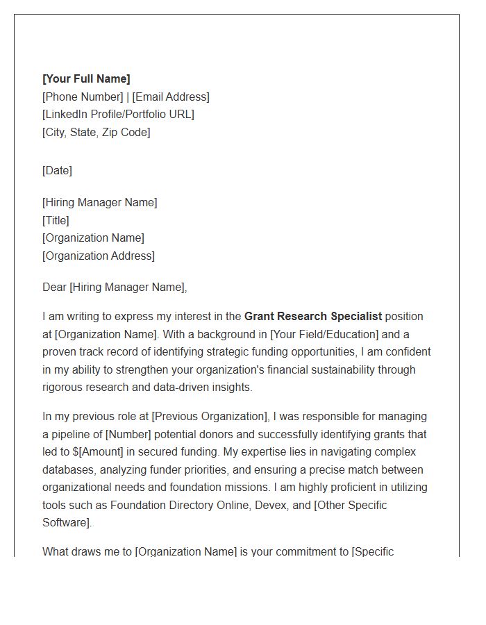 Grant Research Specialist Cover Letter Template