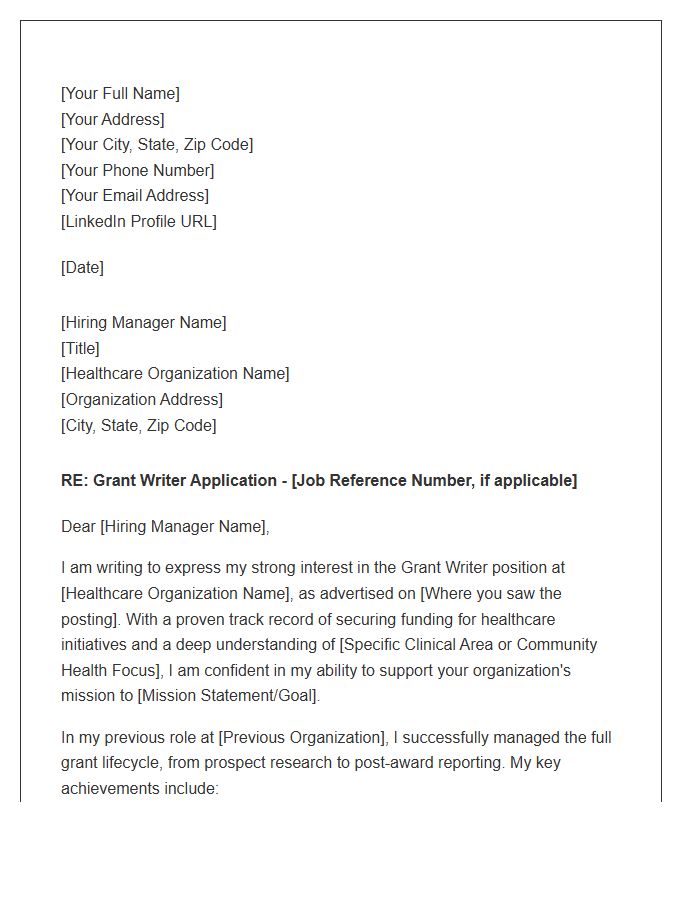 Healthcare Grant Writer Cover Letter Template