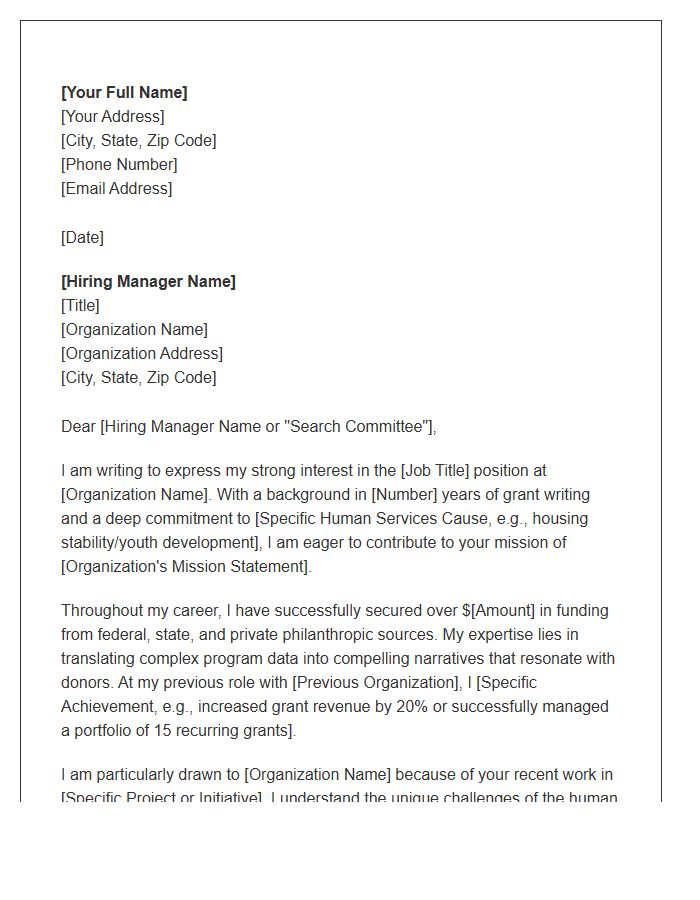 Human Services Grant Writer Cover Letter Template