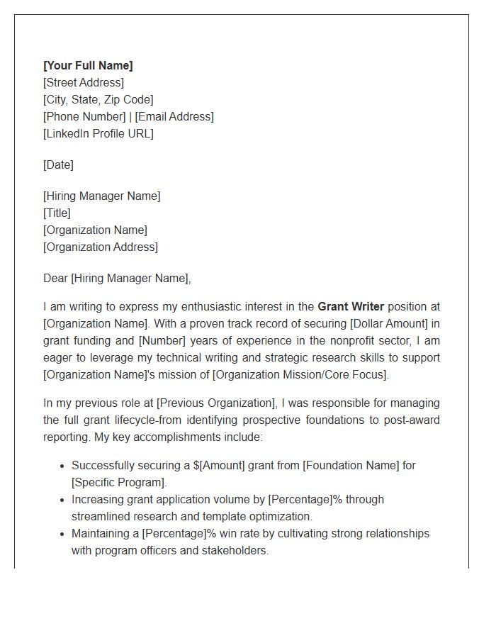 Nonprofit Fundraising Grant Writer Cover Letter Template