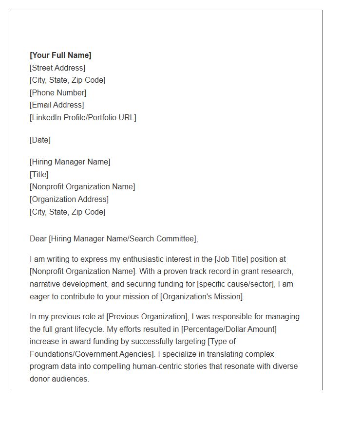 Nonprofit Proposal Writer Cover Letter Template