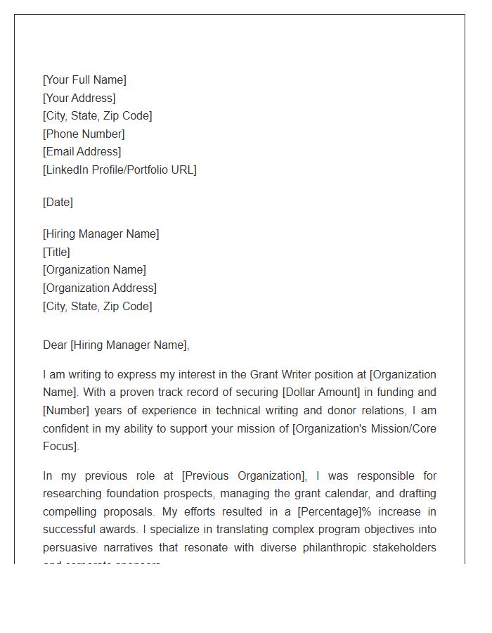 Professional Grant Writer Cover Letter Template