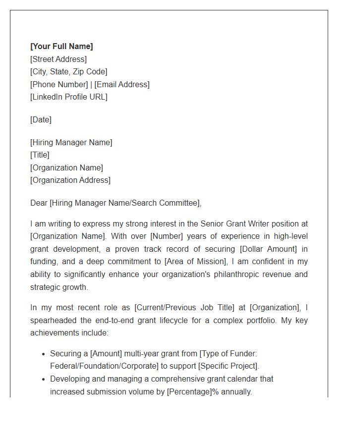 Senior Grant Writer Cover Letter Template