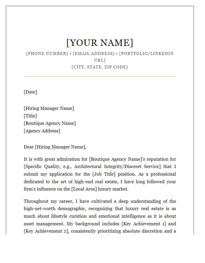 Boutique Luxury Agency Real Estate Cover Letter Template